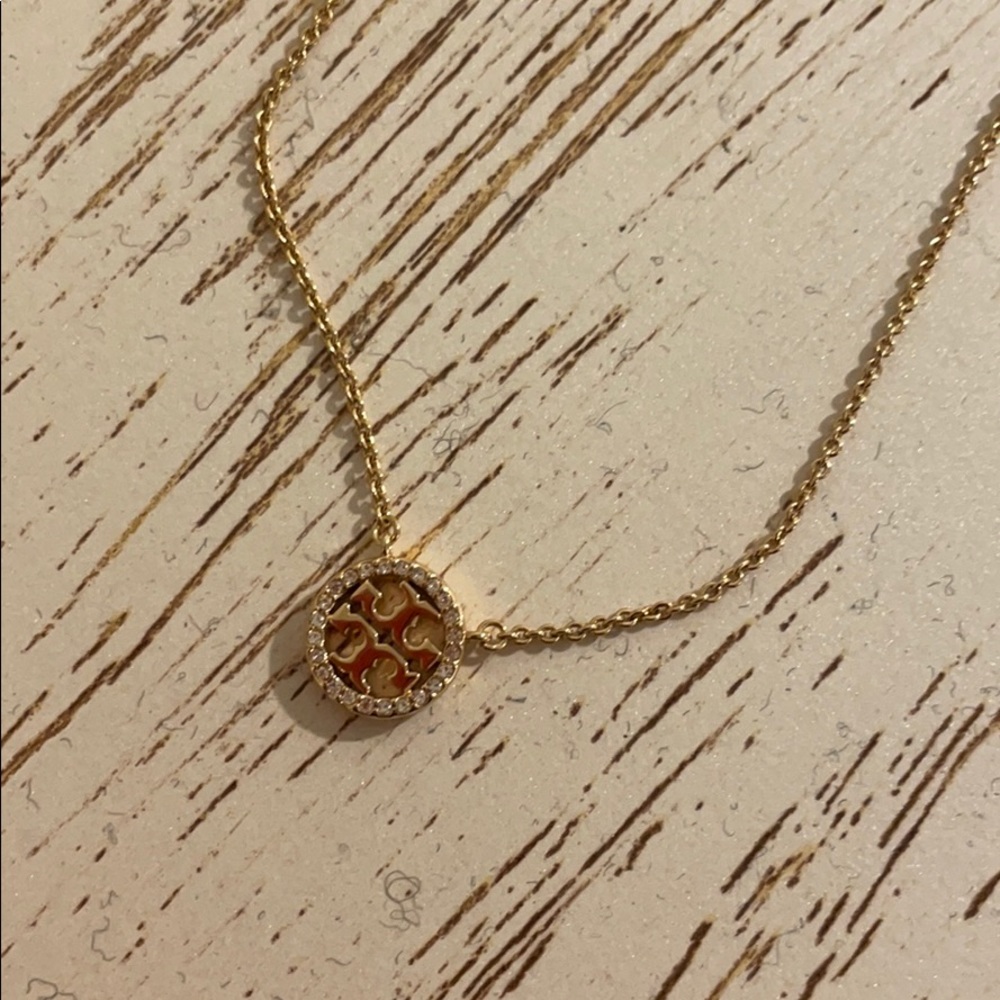 Gold Tory Burch like new logo pendant necklace